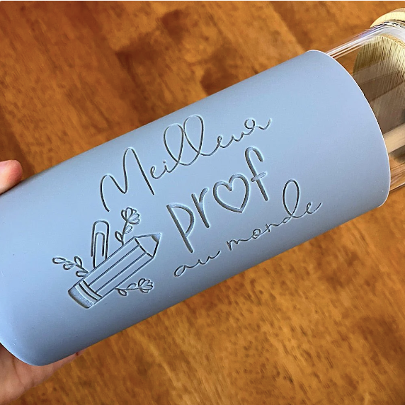 Cadeau pour prof - Bouteille en verre 20 0z. - Meilleur prof au monde - Gris